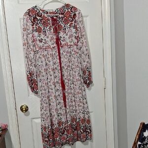 R. Vivimos Floral Dress with Pink and Orange Accents